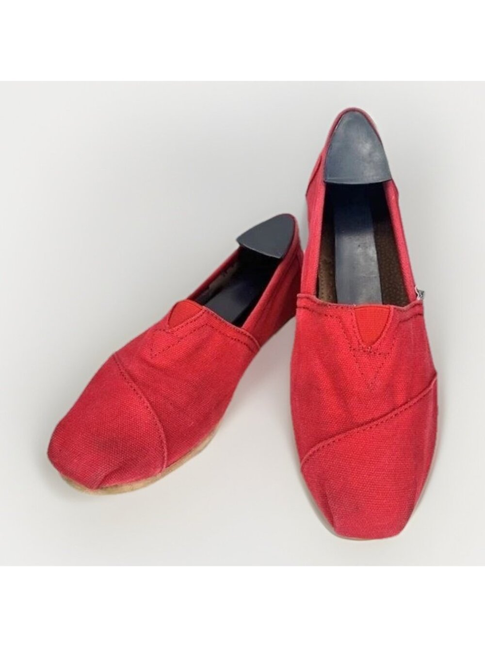 TOMS Alpargata Womens 7 Slip on Flats Red Canvas Comfort Animal Print Lining